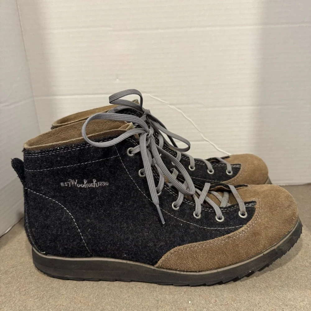 Woolrich Men’s Eagle Lace Up Brown-Black Wool And Suede Hiking Boots Size 11.5
